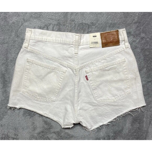 Levi's Premium 501 High Rise Distressed Off-White Denim Shorts Women's Sz 29 - Picture 2 of 15